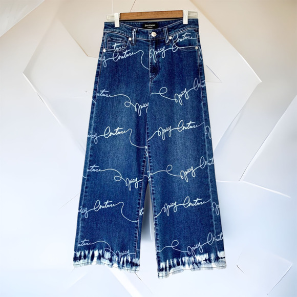 Juicy Couture Wide Leg Scripted Logo Jeans Size 26 - Picture 1 of 11